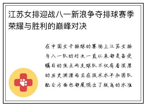 江苏女排迎战八一新浪争夺排球赛季荣耀与胜利的巅峰对决