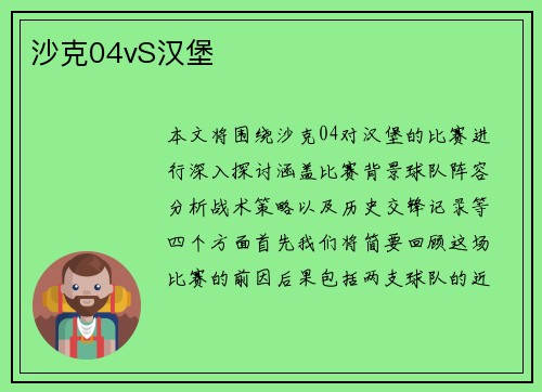 沙克04vS汉堡
