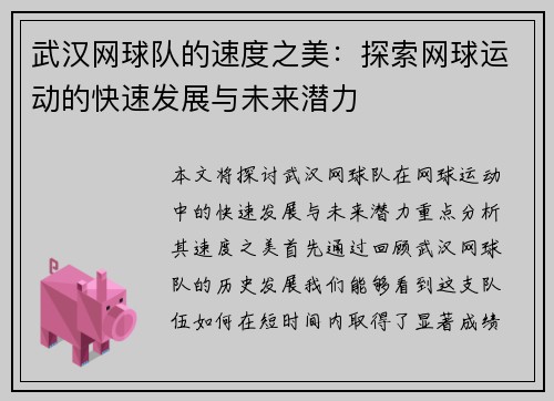 武汉网球队的速度之美：探索网球运动的快速发展与未来潜力