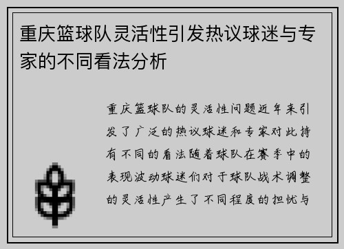 重庆篮球队灵活性引发热议球迷与专家的不同看法分析
