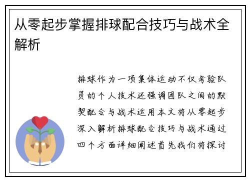 从零起步掌握排球配合技巧与战术全解析